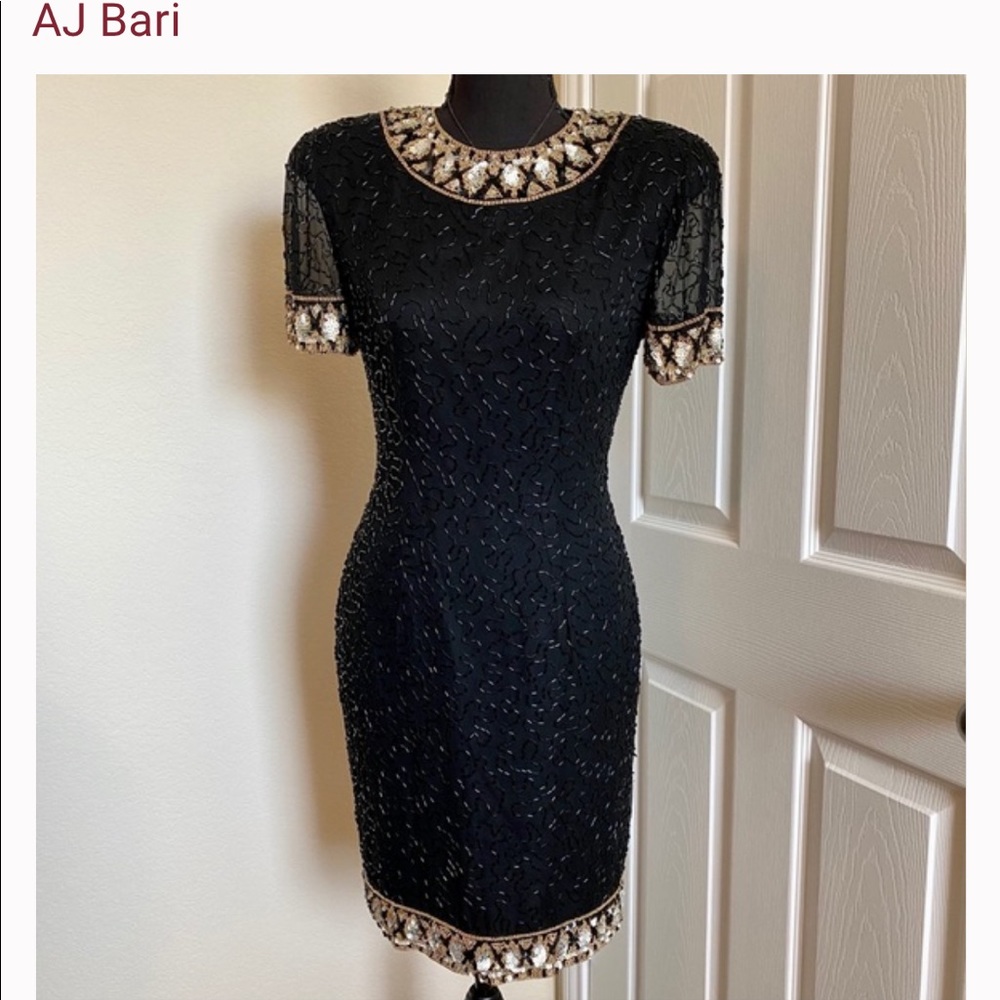 Vintage A.J Bari Black dress 1980s black sequin mini dress